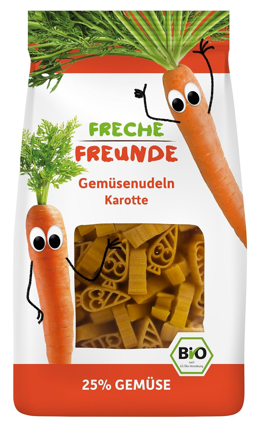 Freche Freunde Nouilles aux Légumes Bio 'Carotte' 25% de Contenu Végétalien Vegan 6 Pack (6 x 300g)