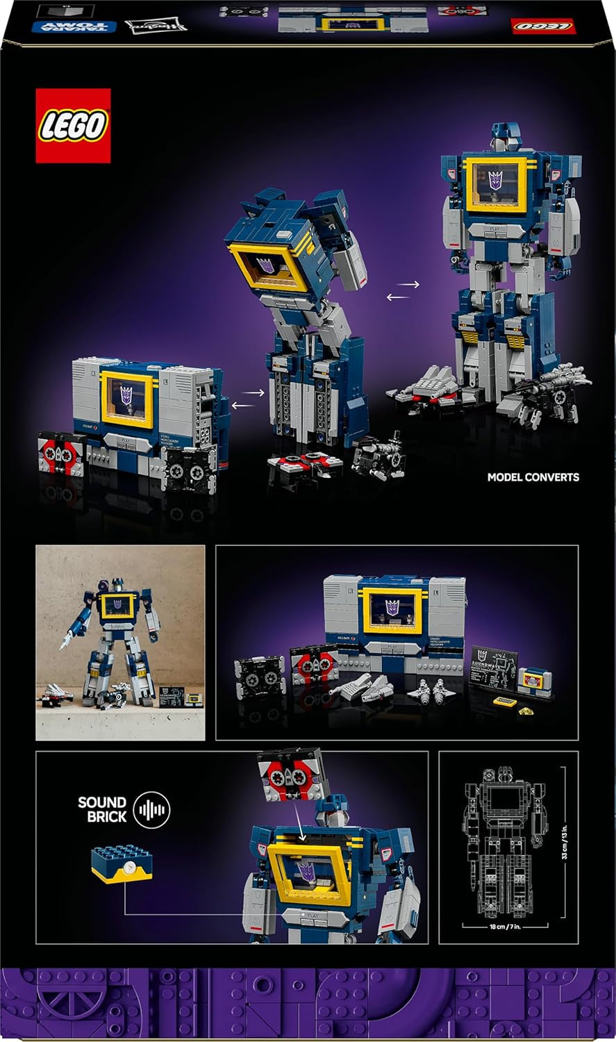 LEGO Icons Transformers : Soundwave Set pour enfants - Modellbau mit verwandelbaren Figuren inkl. Laserbeak & Ravage sovie einem Soundstein - Objet de collection et cadeau pour les fans - 10358
