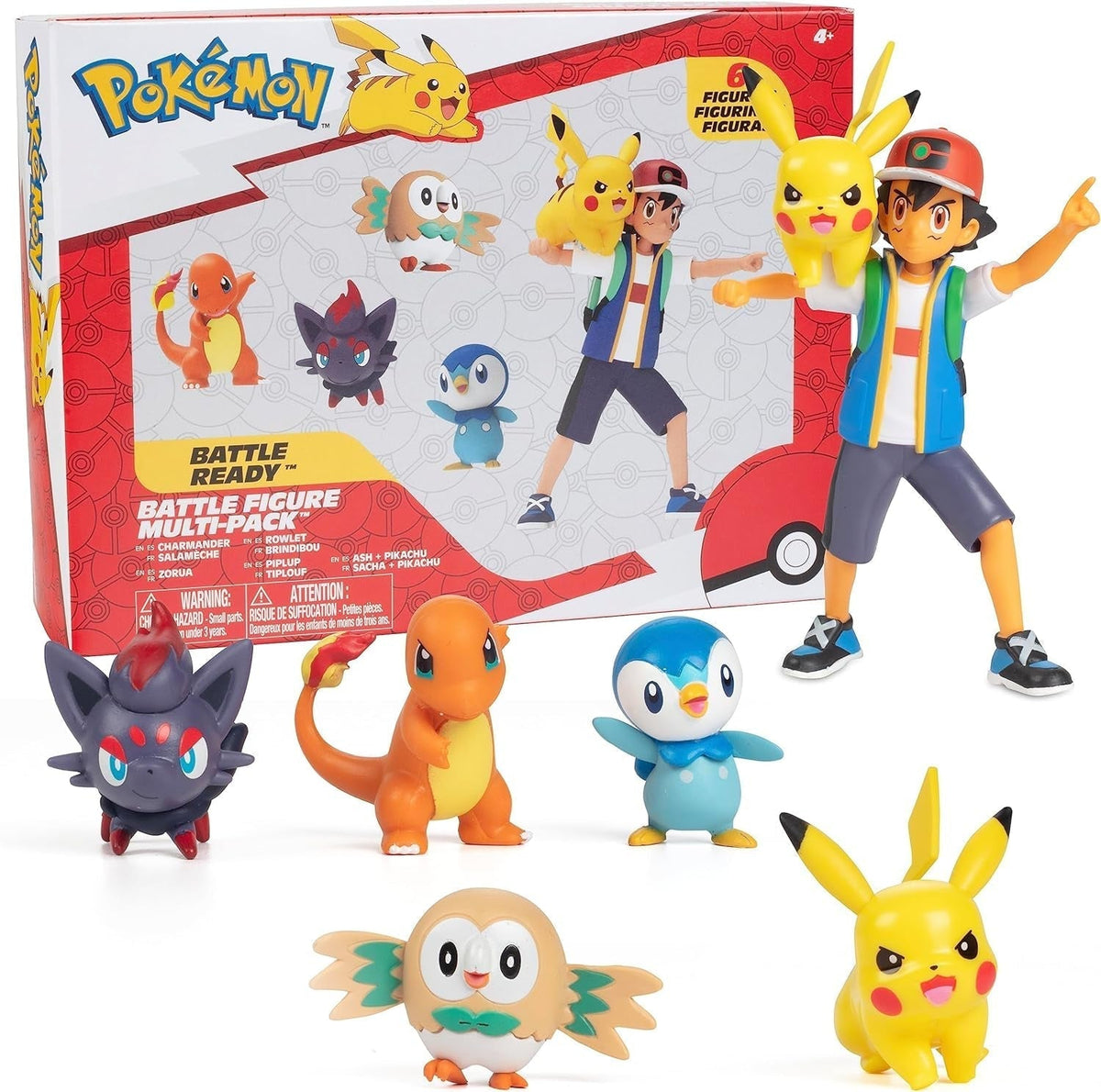 Prêt pour le combat Pokémon ! Ensemble de figurines 6 pièces - 11,4 cm Ash & Launching Pikachu, 5,1 cm Charmander, Rowlet, Tiplup, Zorua - Sous licence officielle - Cadeau de Pâques pour enfants, garçons et filles Figurines d'action Naty Shop Titre par défaut