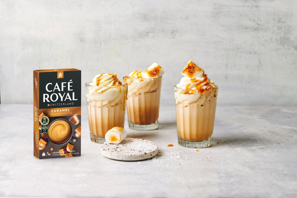 Café aromatisé Café Royal Caramel – Capsules de café compatibles Nespresso®, crémeuses, helle Röstung, 100 % Arabica, Rainforest Alliance, 100 capsules