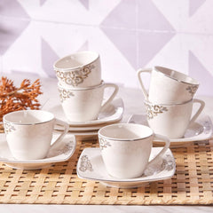 KARACA Nazende Ensemble de tasses à expresso en porcelaine – Tasses à café turques de 80 ml avec soucoupes, service à café moderne 12 pièces avec 6 tasses à café et 6 soucoupes, tasses à moka – Blanc
