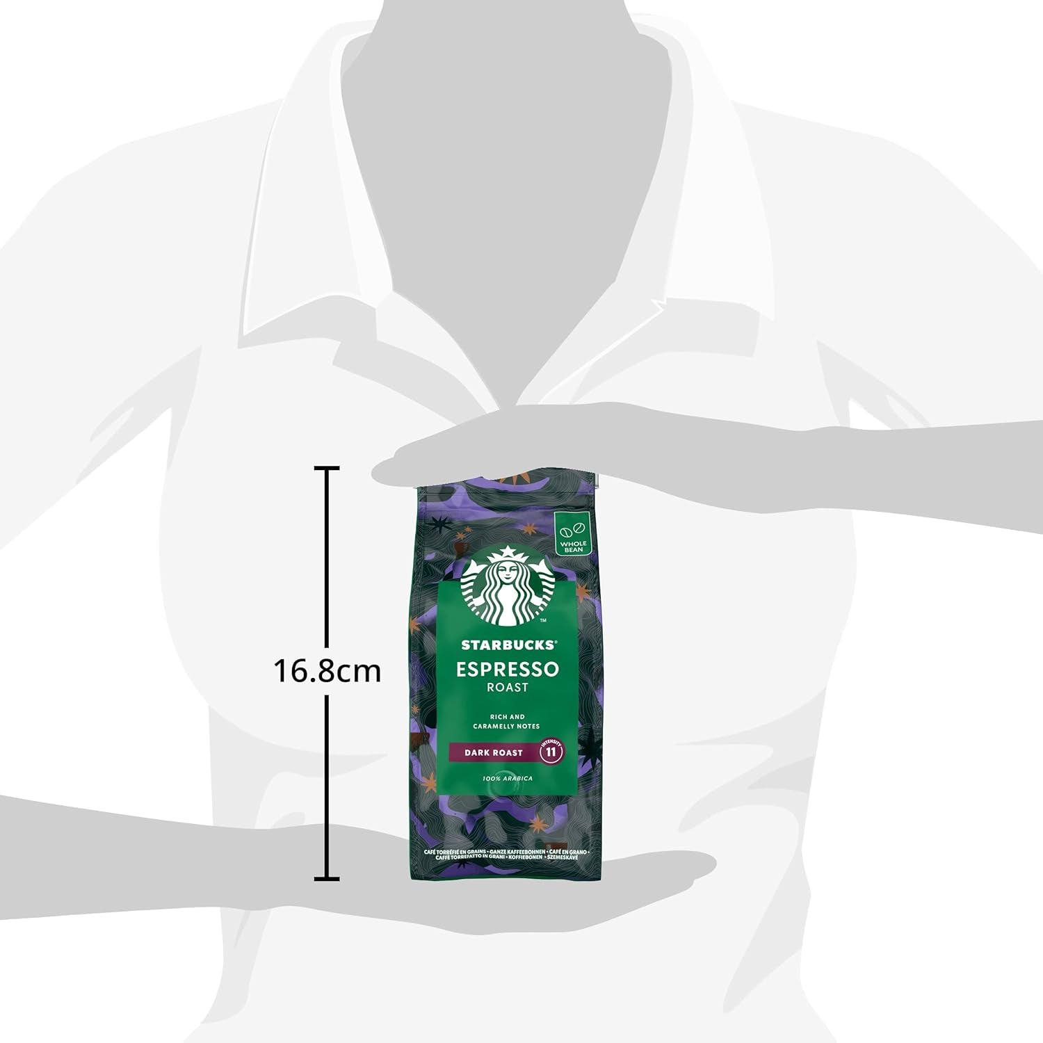 STARBUCKS Espresso Roast, torréfaction noire, grains de café entiers 200 g (paquet de 6)