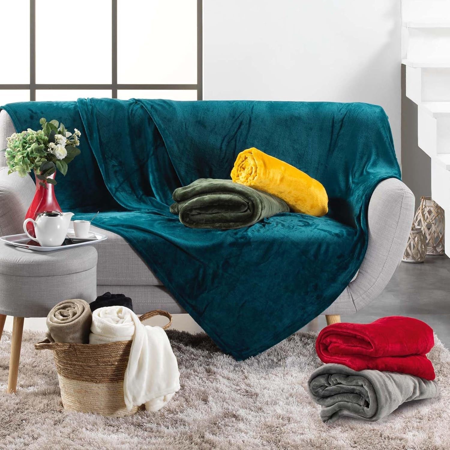 Douceur D'Intérieur FLANOU Plaid, Poliester, Albastru, 125 X 150 Cm Plapumi si pilote Naty Shop