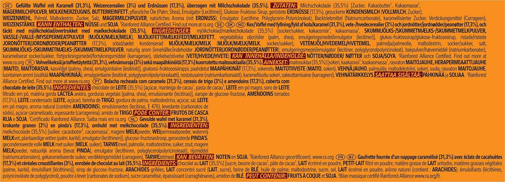 Barre de chocolat aux cacahuètes enrobée de chocolat au lait, délicieuse garniture au caramel, cacahuètes et gaufrettes croustillantes, paquet de bonbons en vrac, 1 paquet (5 x 31 g)