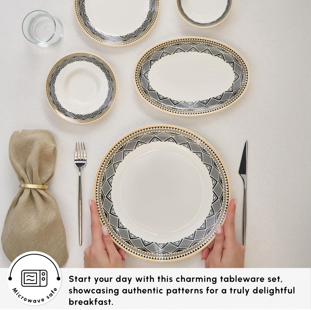 Karaca Globe - Ensemble de vaisselle et de vaisselle pour 6 personnes avec tasses, ensemble de vaisselle en porcelaine à 26 pièces avec tasse à thé, sous-tasse, service et plateau de table - Blanc