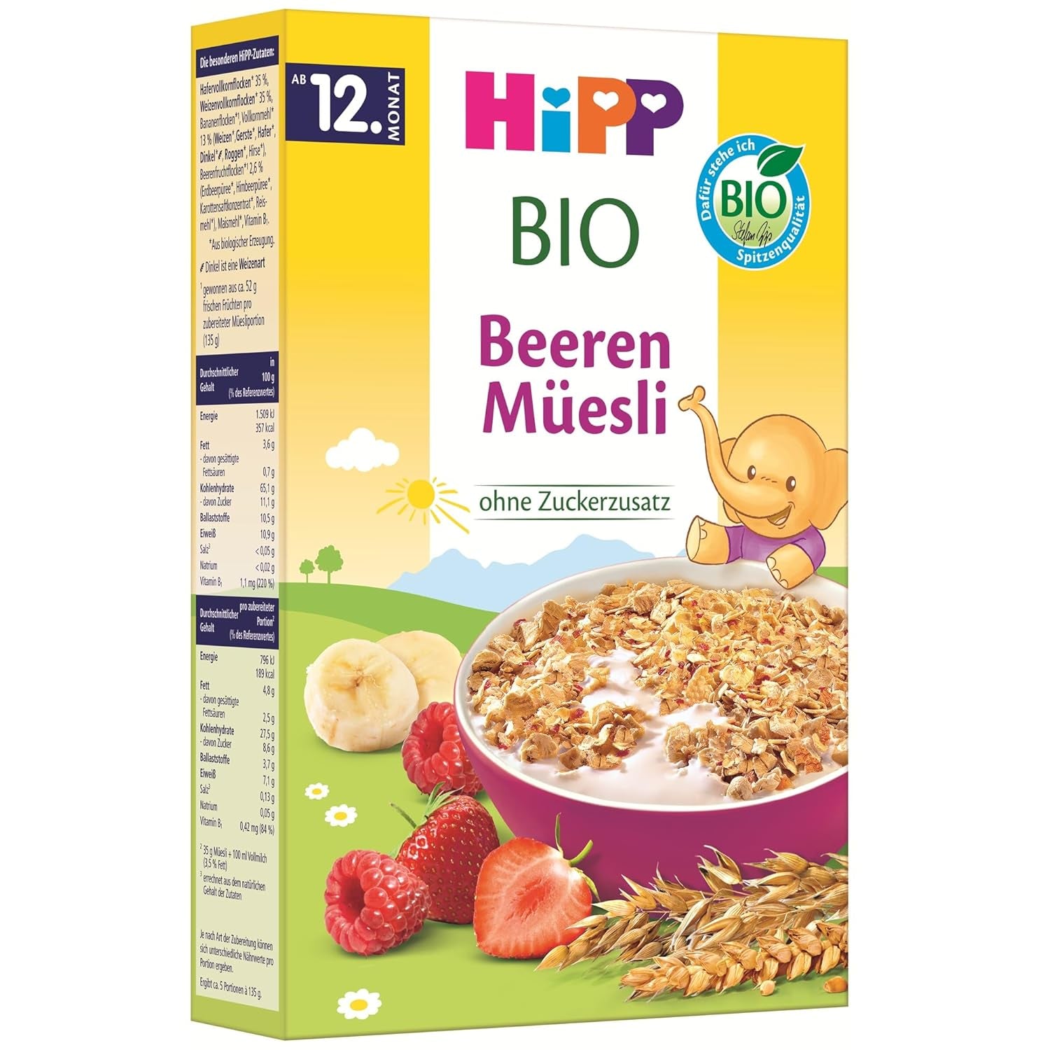 HiPP Bio Beeren-Müesli (8 x 200g), ab 12. Monat, sans Zuckerzusatz, besonders fine Stückchen - leicht zu chewen, in best Bio-Qualität