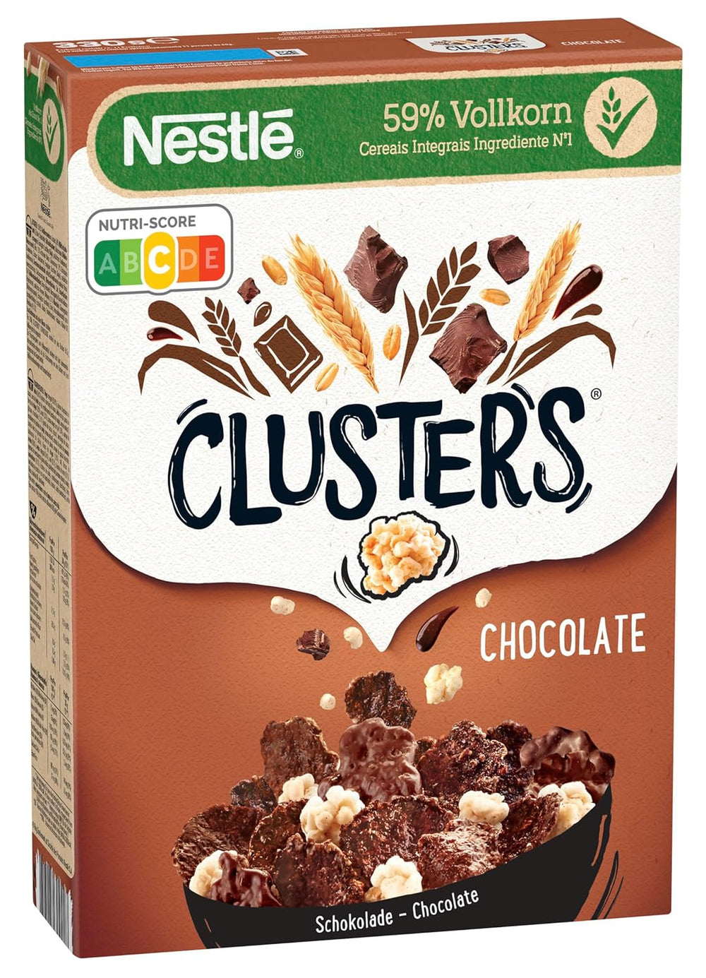 Nestlé CLUSTERS Chocolat, Céréales à 59% de grains entiers, au chocolat et aux amandes, contient des vitamines, du calcium et du fer, 1 sachet (1 x 330g)