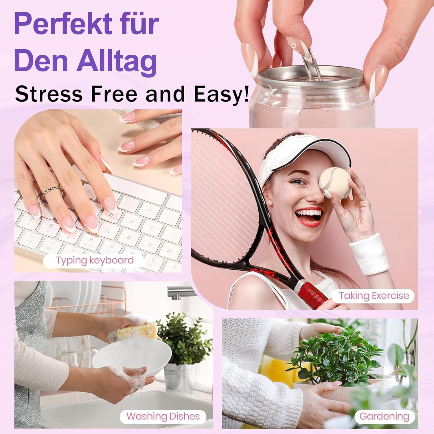 Lot de 420 faux ongles – Ballerine en gel doux, couverture complète, couleur chair, blanc dégradé, colle sur ongles artificiels, faux ongles pour nail art (Ballerine blanc nu)