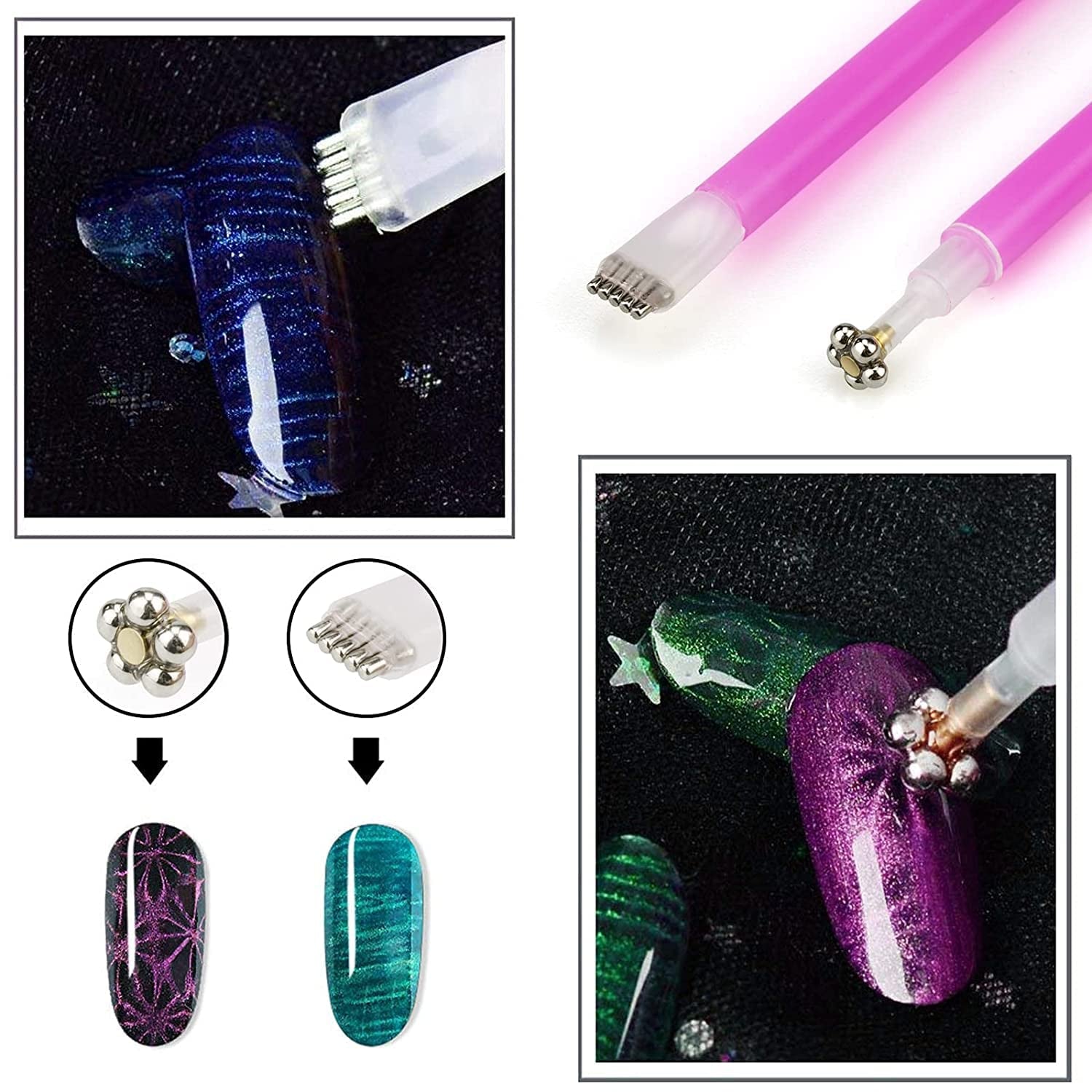 Nail Art Werkzeug Magnetstift, 10 Stück Nagel Magnet Stick Tool Set, Nagel Magnet Stift et Starker Magnet Stock Punktierungsstifte for DIY 3D Magnetics Katzenauge UV Gel Polnisch Nagel Kunst