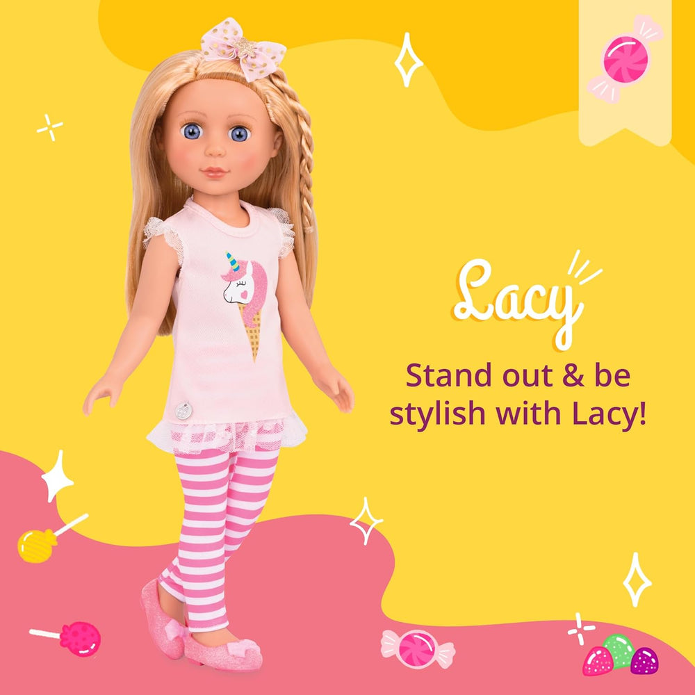 Glitter Girls - Lacy - 36 cm Modepuppe - Blondes Haar & Violette Augen - Poseable Arme & Beine - Einhorn-Eiscreme-Outfit - 3 Jahre +