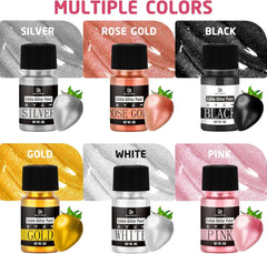 Paillettes liquides comestibles – 6 couleurs de colorant alimentaire à paillettes métalliques pour la décoration de gâteaux, la pâtisserie, les muffins – Poudre métallique à paillettes liquides comestibles pour biscuits, fondants, gâteaux