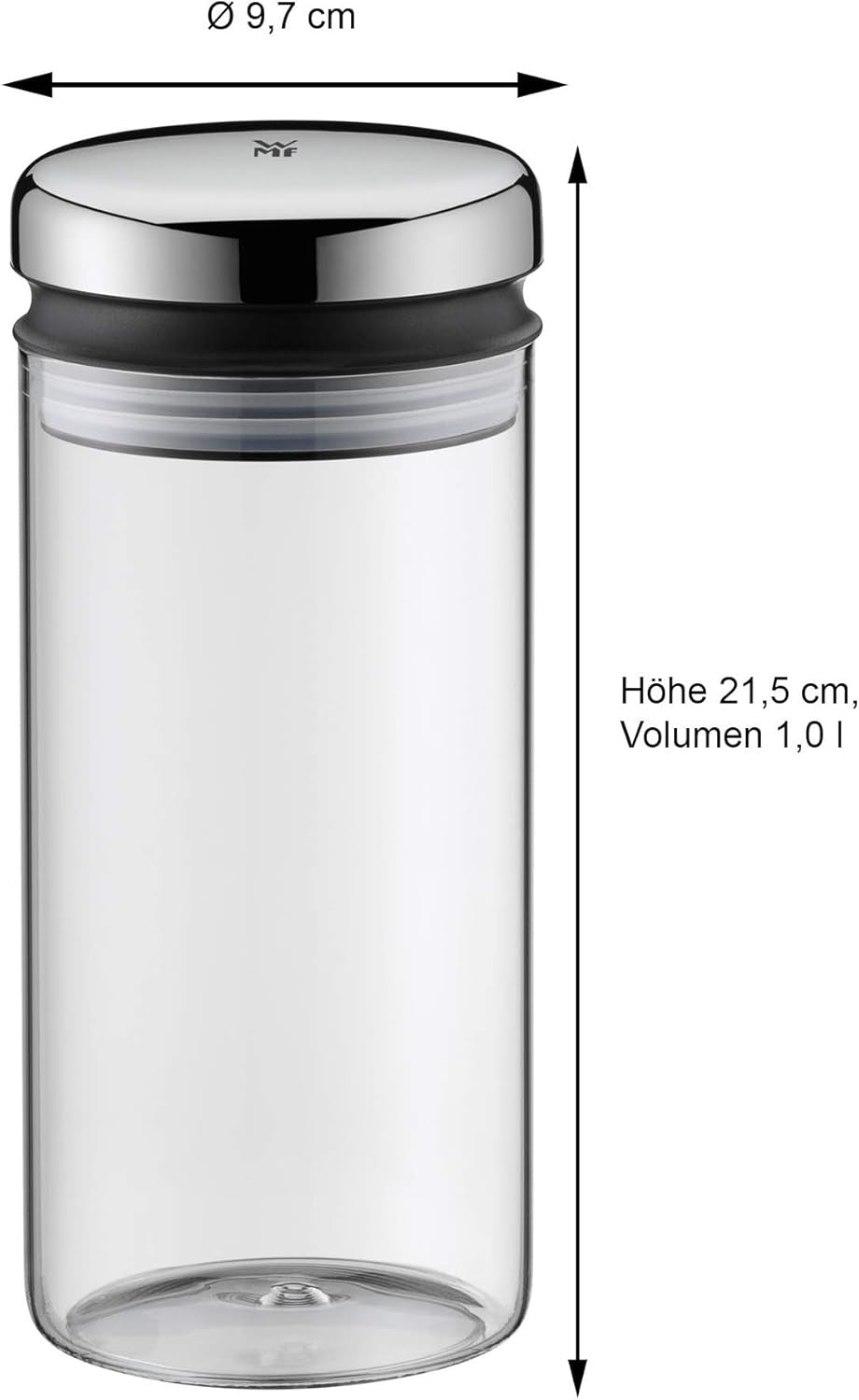 WMF Depot borcan de depozitare sticlă 1l, înălțime 21,5 cm, borcan de depozitare cu capac, recipient pentru boabe de cafea, borcan pentru cereale, borcan de depozitare a alimentelor cu deschidere mare de umplere (pachet de 4) Cutii depozitare alimente Naty Shop