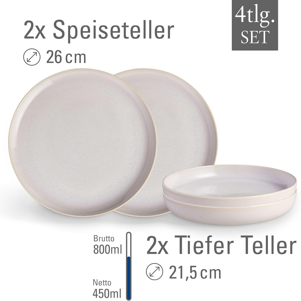 comme. de Villeroy & Boch – Service de table en coton artisanal 4 teilig Weiß, Spülmaschinenfest, Mikrowellensicher, Geschirrset, Tafelservice Modern, Speiseteller, Tiefe Teller, Pottery-Look, Premium Porzellan
