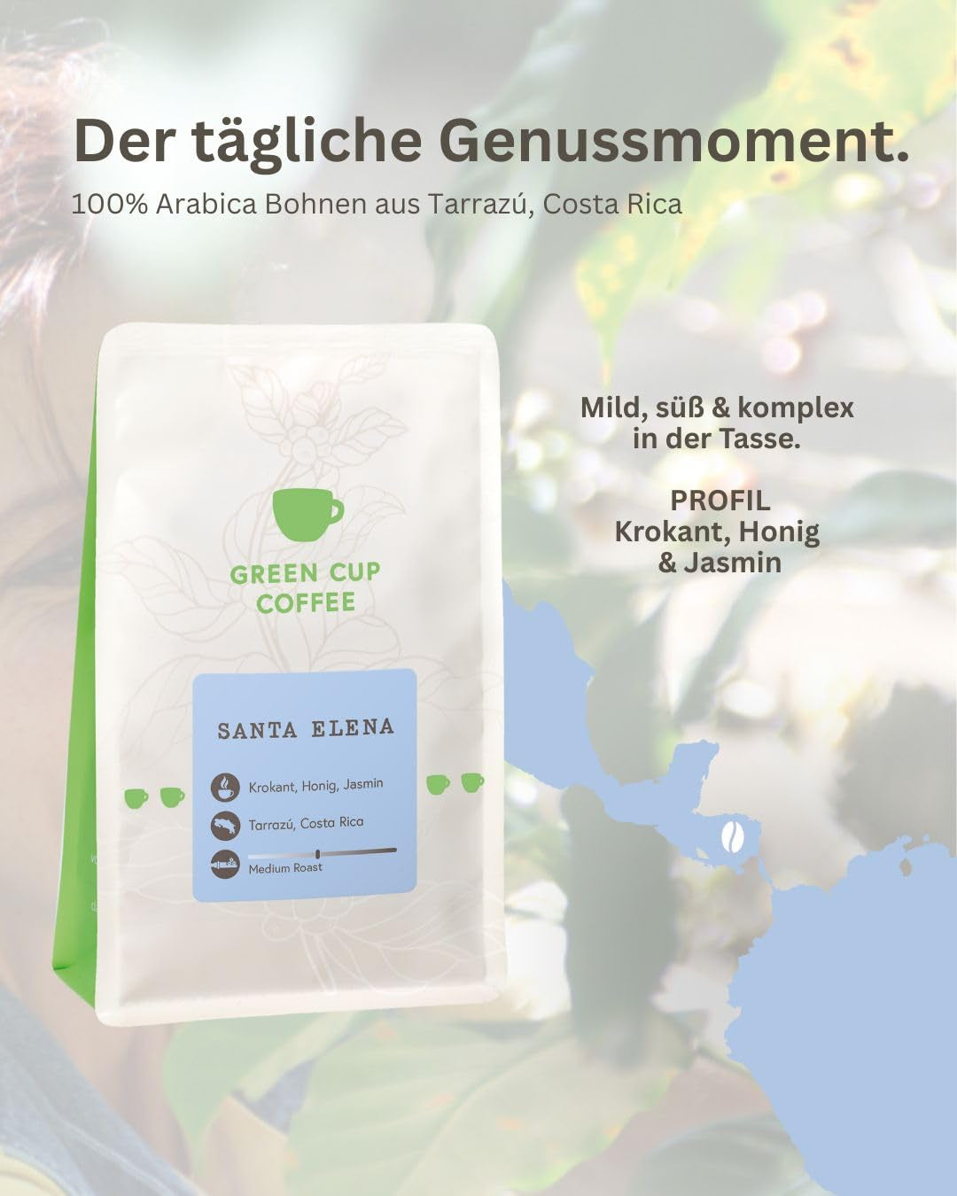 Café - Santa Elena I 100% Arabica I Kaffeebohnen 250g I Perfekt für jede Zubereitung - Moka Kanne, Siebträger, Vollaautomat, mit schokoladig, fruchtig süssen Aromen I miltre Röstung