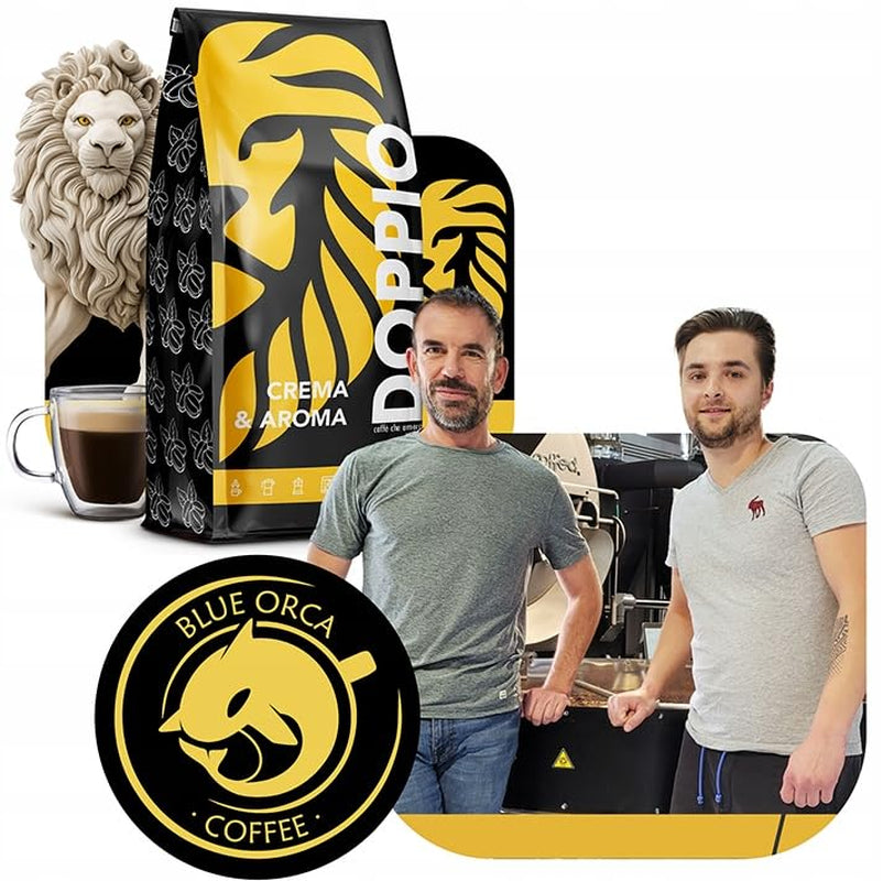 Doppio Crème & Saveur 1KG | Café en grains 80% Arabica et 20% Robusta | avec des notes de cacao, de noix et de caramel | Torréfaction fraîche et moyenne, faible acidité | pour expresso | Café Orque Bleu
