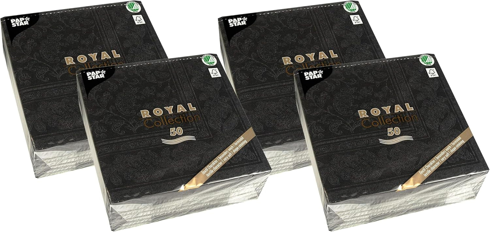50 serviettes Collection ROYAL pli 1/4 40 X 40 noir "Ornements"