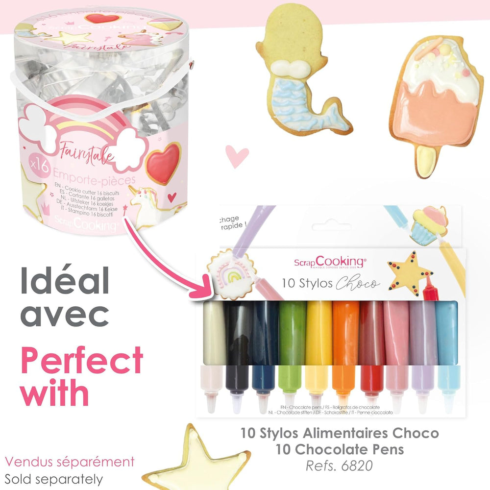 ScrapCooking - Lot de 16 emporte-pièces Licorne - Emporte-pièces - 16 pièces - Arc-en-ciel, Fée, Sirène, Couronne, Fleur - Moule à pâtisserie - Emporte-pièces en acier inoxydable - 2027