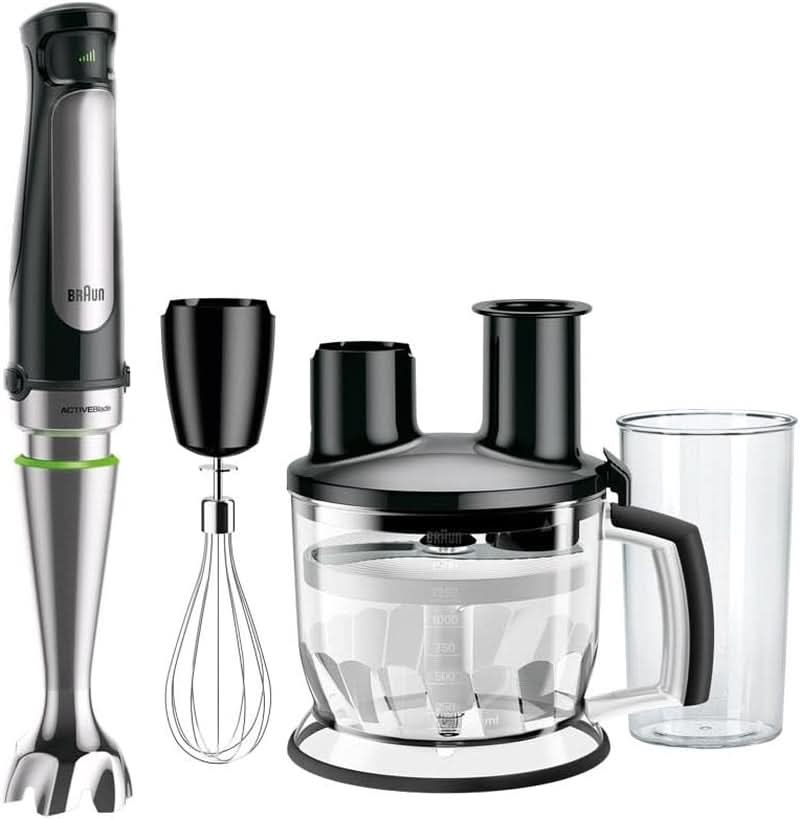 Braun Multiquick 7 MQ 7035X Stabmixer - Pürierstab Mit Abnehmbarem Edelstahl Mixfuß Mit Activeblade Technologie Zum Pürieren Der Härtesten Ingredient, Inkl. Set de 3 pièces, 1000 watts, Schwarz Kitchen Naty Shop Schwarz Küchenmaschine