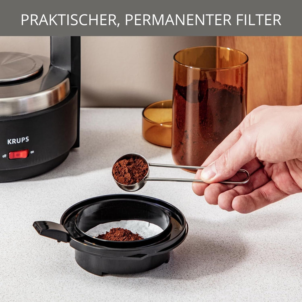 Machine à expresso à filtre Krups T8, 850 watts, arrêt automatique, 8 à 12 tasses, capacité 1 L, filtre permanent, interrupteur marche/arrêt lumineux, facile à utiliser, noir, KM4689