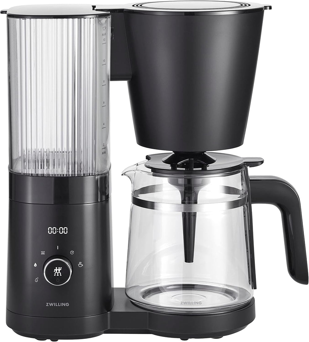 ZWILLING ENFINIGY Machine à expresso à filtre avec carafe en verre de 1,5 L, machine à expresso avec chaudière en acier inoxydable, fonction Blooming et détartrage intelligent, plastique, argent