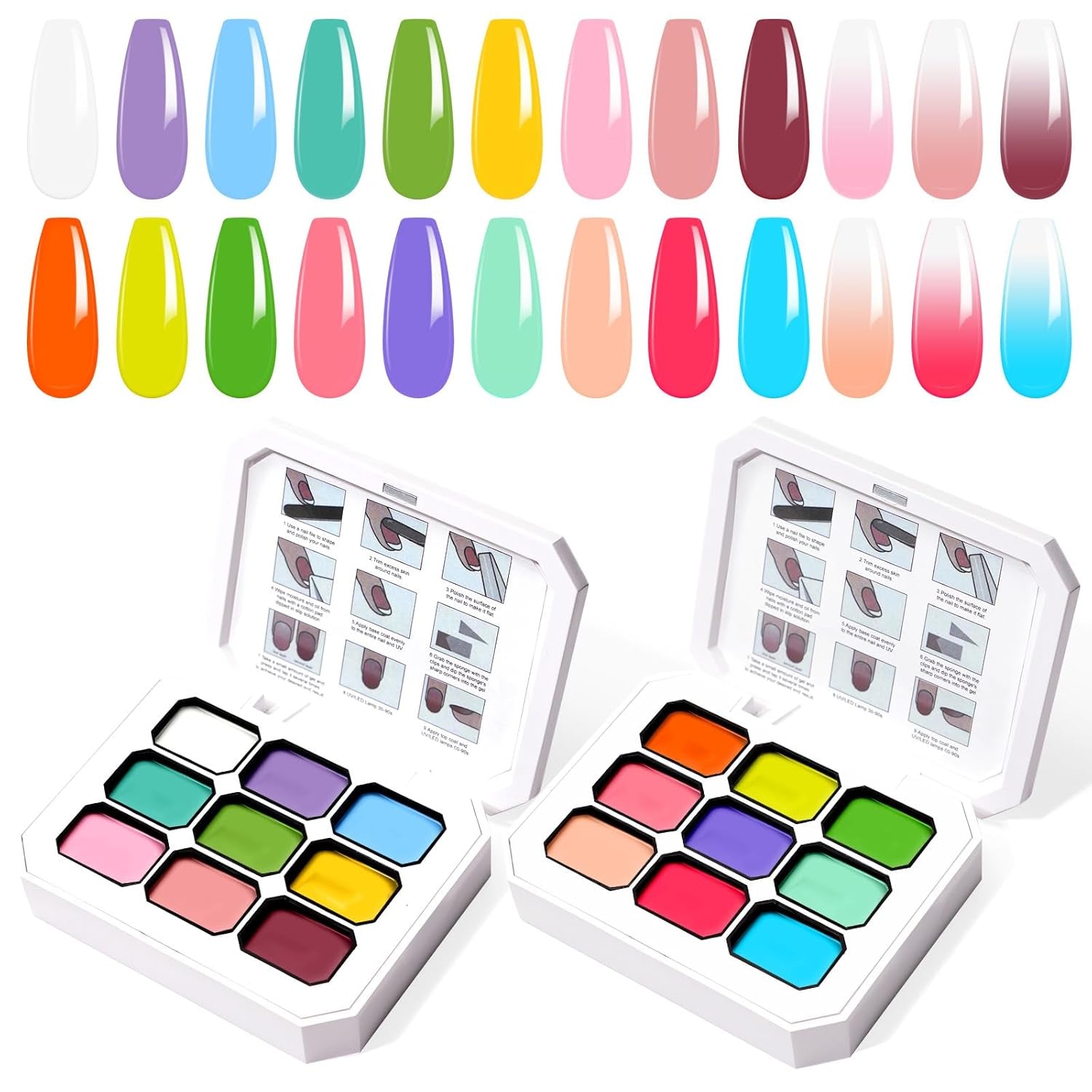 Gradient Painting Gel, 12 Colors Ombre Gel Nail Polish with 100Pcs Nail Sponges & 4 Claws Metal Grabber for French Manicure DIY Nail Art,Set I