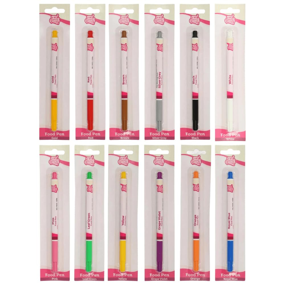 Stylos comestibles Funcakes, orange : colorant alimentaire, pointe flexible pour lignes épaisses et fines, stylo comestible pour biscuits, gâteaux, fondants et plus encore, idéal pour la personnalisation, certifié Halal