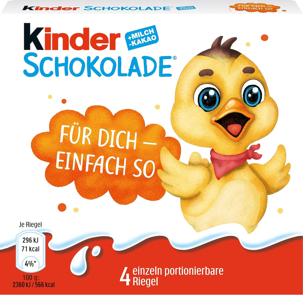 Kinder Chocolate (20 x 50 g) – Cadeau de Saint-Valentin pour elle et lui, bonbons Carnaval et Mardi Gras – Barres de chocolat au lait fourrées – 20 paquets de 4 barres individuelles chacune
