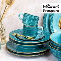 Prospero Service à café haut de gamme pour 4 personnes, qualité restaurant, service à café moderne 12 pièces dans un style vintage unique, porcelaine durable, bleu