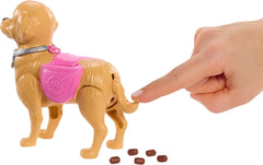 Barbie Hundespaziergang Spielset, enhtät einen Spielzeughund der gehen und Häufchen Machen kann, a Barbie Malibu-Puppe sowie EIN Kehrset and Hundezubehör, JJB46