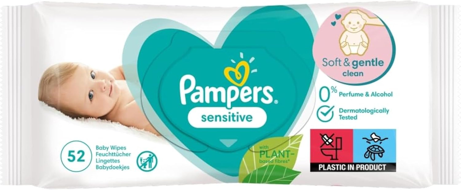 Lingettes Pampers Sensitive pour bébé, paquet de 15 de 80 lingettes, 1200 lingettes pour bébé, nettoyage doux 2 en 1 et protection de la peau