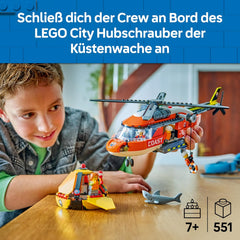 LEGO City Hubschrauber der Küstenwache - Spielzeug Einsatzfahrzeug - Modellbau mit Schiebetüren, Winche, 4 Minifiguren und Hai Figur - Geburtstagschenken für Jungen ab 7 Jahren - 60503