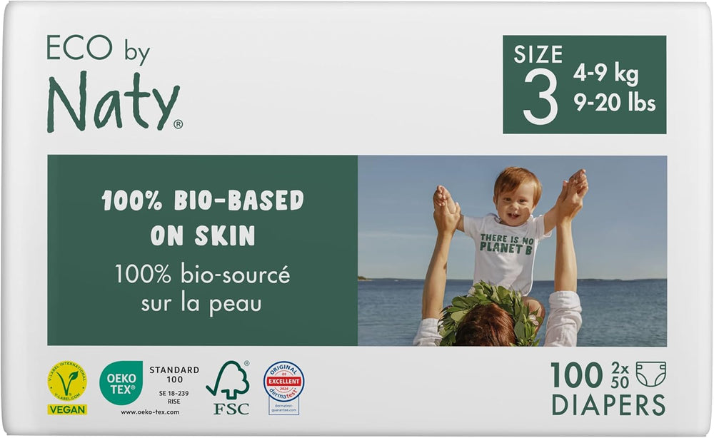 Eco Diapers Eco by Naty Baby Eco Diapers - couches biologiques haut de gamme, respectueuses de l'environnement, fabriquées à partir de matériaux végétaux, idéales pour la peau sensible de bébé (taille 5 - 80 pièces)