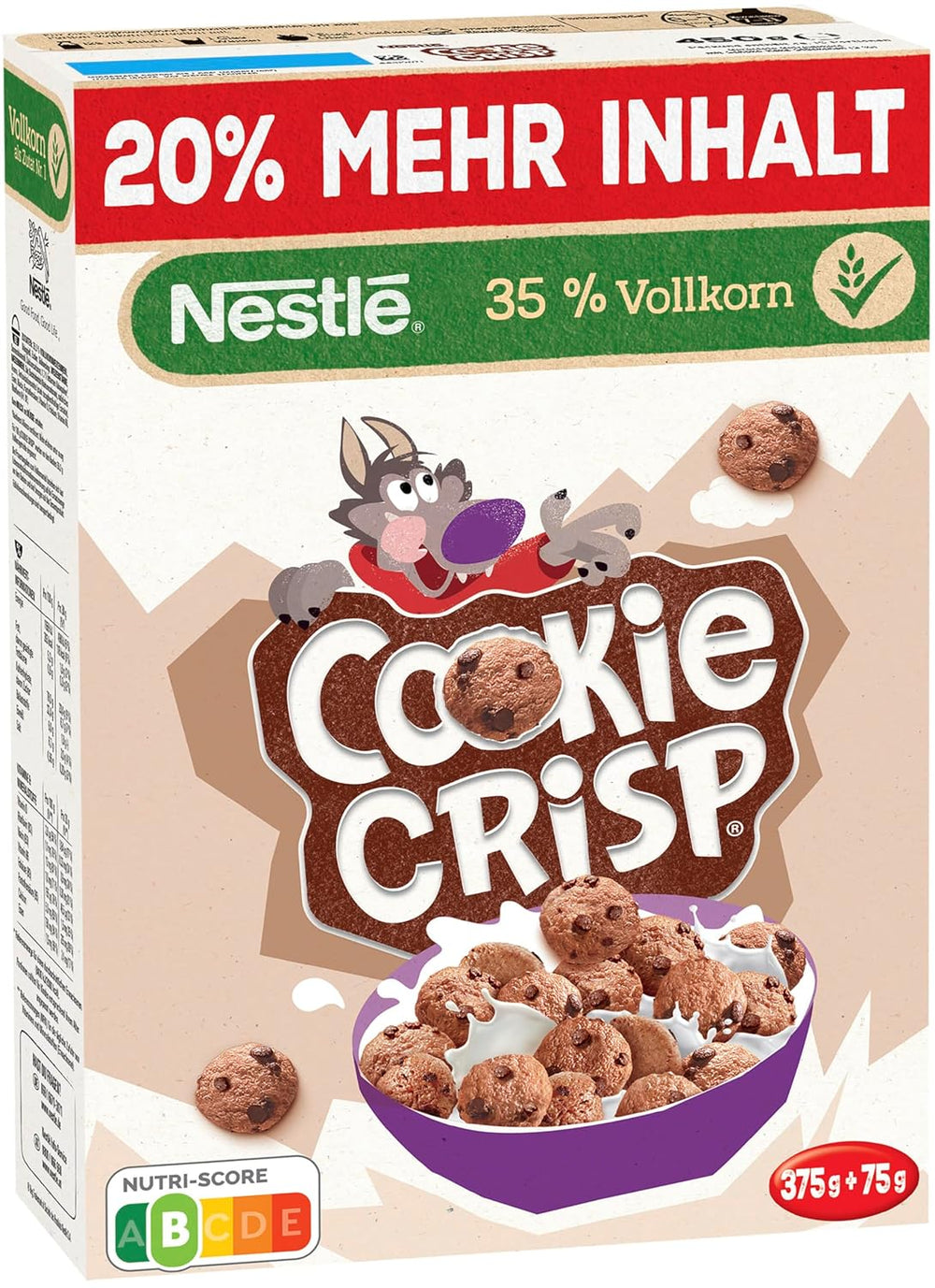 Nestlé Cookie Crisp (+20%), céréales de petit-déjeuner à grains entiers pour enfants, paquet de 1 (1x450g)