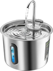Katzenbrunnen Edelstahl 2.2L, Rever Ultraleiser Trinkbrunnen für Katzen mit Wasserstandsfenster, 3-Stufiges Filtersystem, Wasserspender für Katzen, Hunde & Kleintiere, Edelstahl Katzenbrunnen