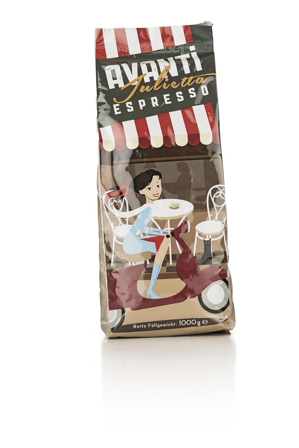 Grains Avanti Espresso Julietta, 1 paquet (1 x 1 kg) | Café expresso en grains 1 kg, forte et faible acidité | Torréfaction fine au tambour avec grains d'espresso Arabica et Robusta