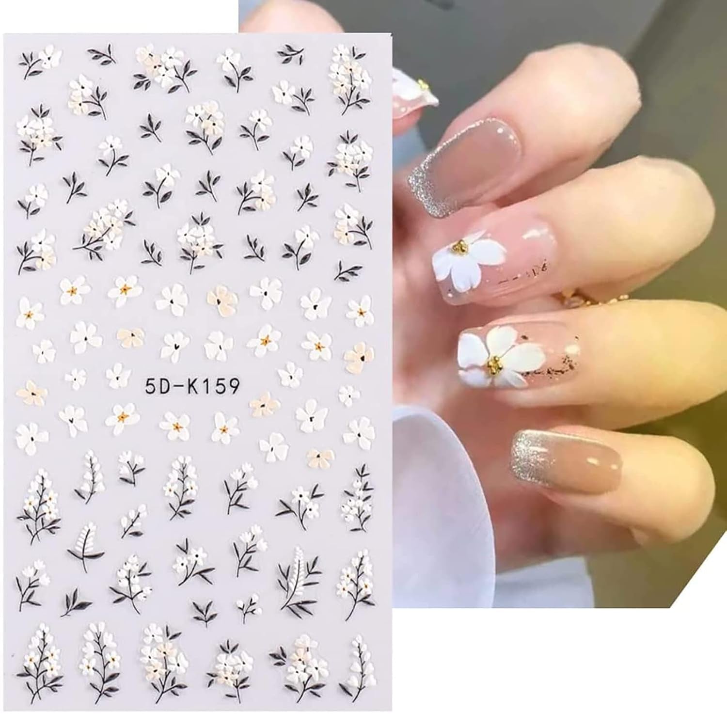 Set d'autocollants pour ongles pour le design des ongles, 4 feuilles de thèmes de décoration pour ongles, parfaits pour les ongles en gel 3D et les bandes de gel UV