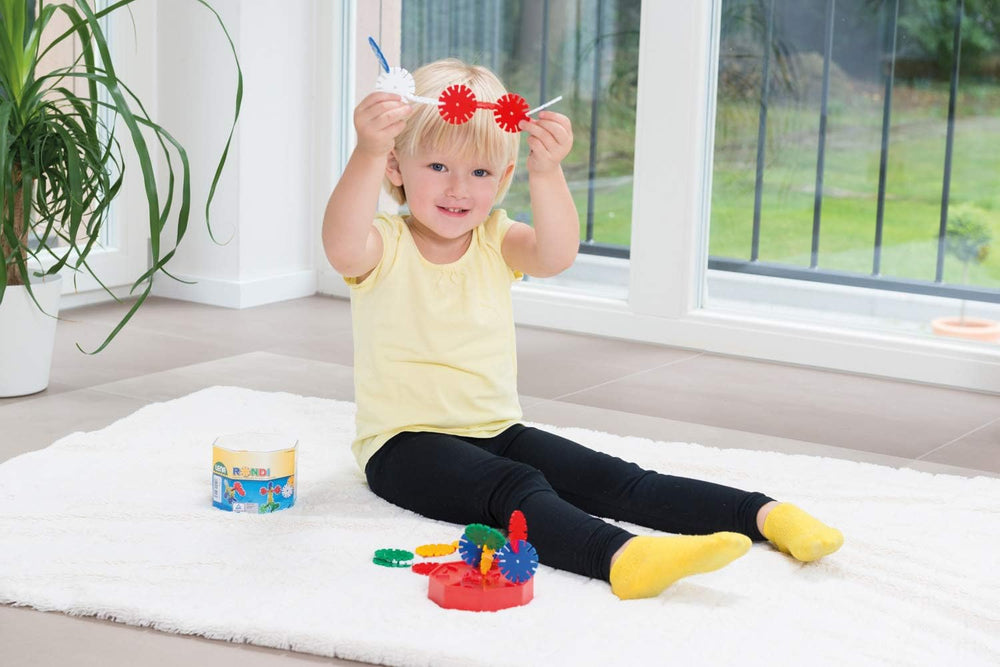 Lena 35946 Steckspiel Rondi 45 à Baudose, 55 Teile à Bunten Farben, env. 45 mm, 3 ans à 10 ans, Konstruktionsspielzeug mit Steckteilen, Mehrfarbig