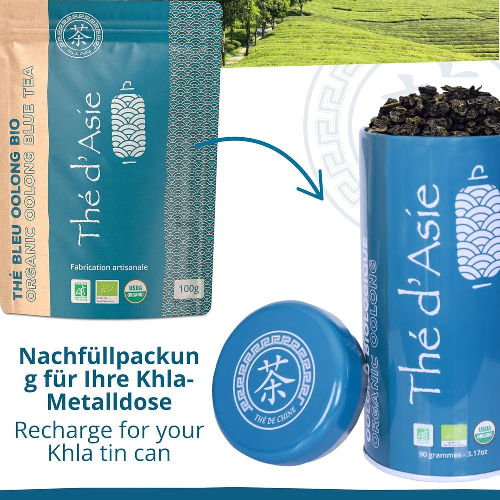 Khla - Thé Oolong Bio 100 G - Thé Bleu - Thé Naturel en Vrac - Thé Asiatique Biologique - En Vrac et Coupé - Tisane et Infusé - Origine Chine