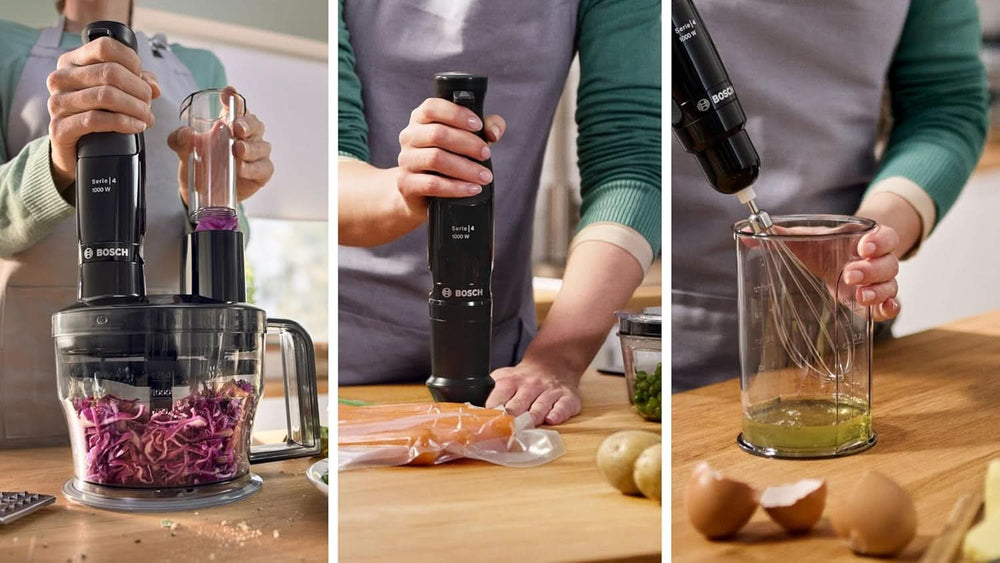 Bosch Batteur sur socle Ergomaster Serie 4, 1000 Watt, Edelstahl-Mixstab, Zerkleinerer, Mix-/Messbecher, Schwarz Kitchen Naty Shop