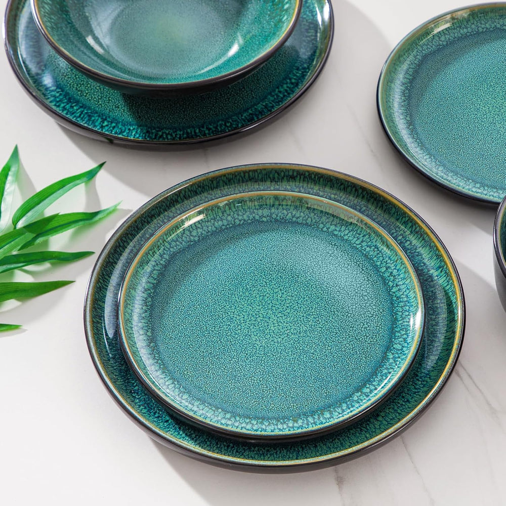 Service de table pour 6 personnes Vancasso PLAYA Service de table en grès 24 pièces pour 6 personnes Vert comprenant assiettes, assiettes Suma, bols et assiettes à salade Passe au lave-vaisselle et au micro-ondes