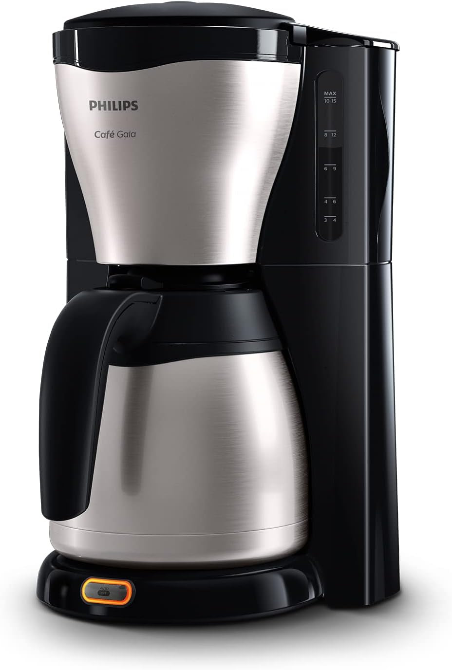 PHILIPS Café Gaia Machine à expresso à filtre - Carafe thermos en acier inoxydable, système anti-goutte, arôme intense, arrêt automatique, 1300 ml, noir (HD7546/20)