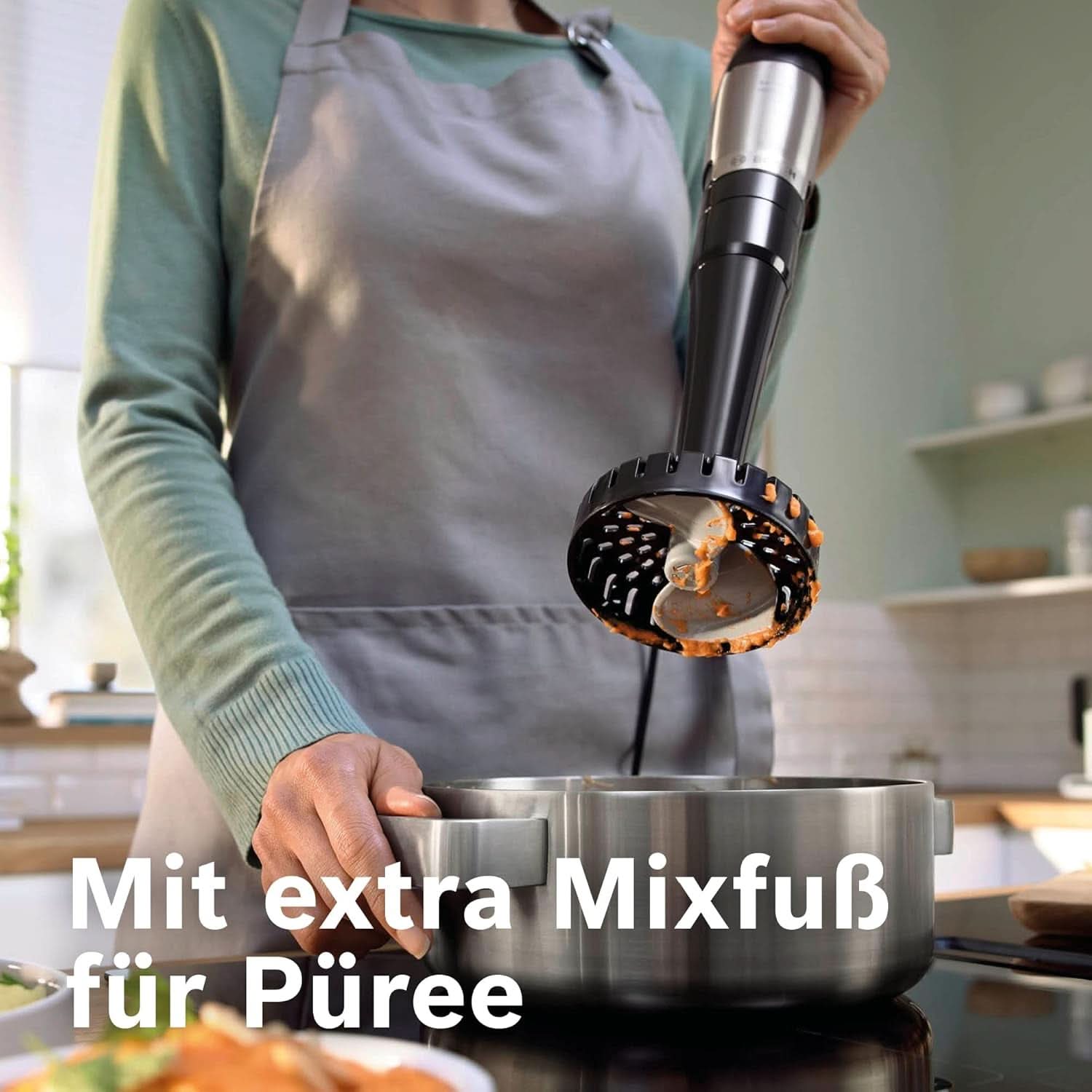 Bosch Stabmixer Ergomaster Serie 6 MSM6M673, 10 Jahre Motorgarantie, Edelstahl-Klingen, Verschleißfreie Keramik-Kupplung, Luftkühlung, Zerkleinerer, Kartoffelstampfer, Schneebesen, 1000 W Kitchen Naty Shop