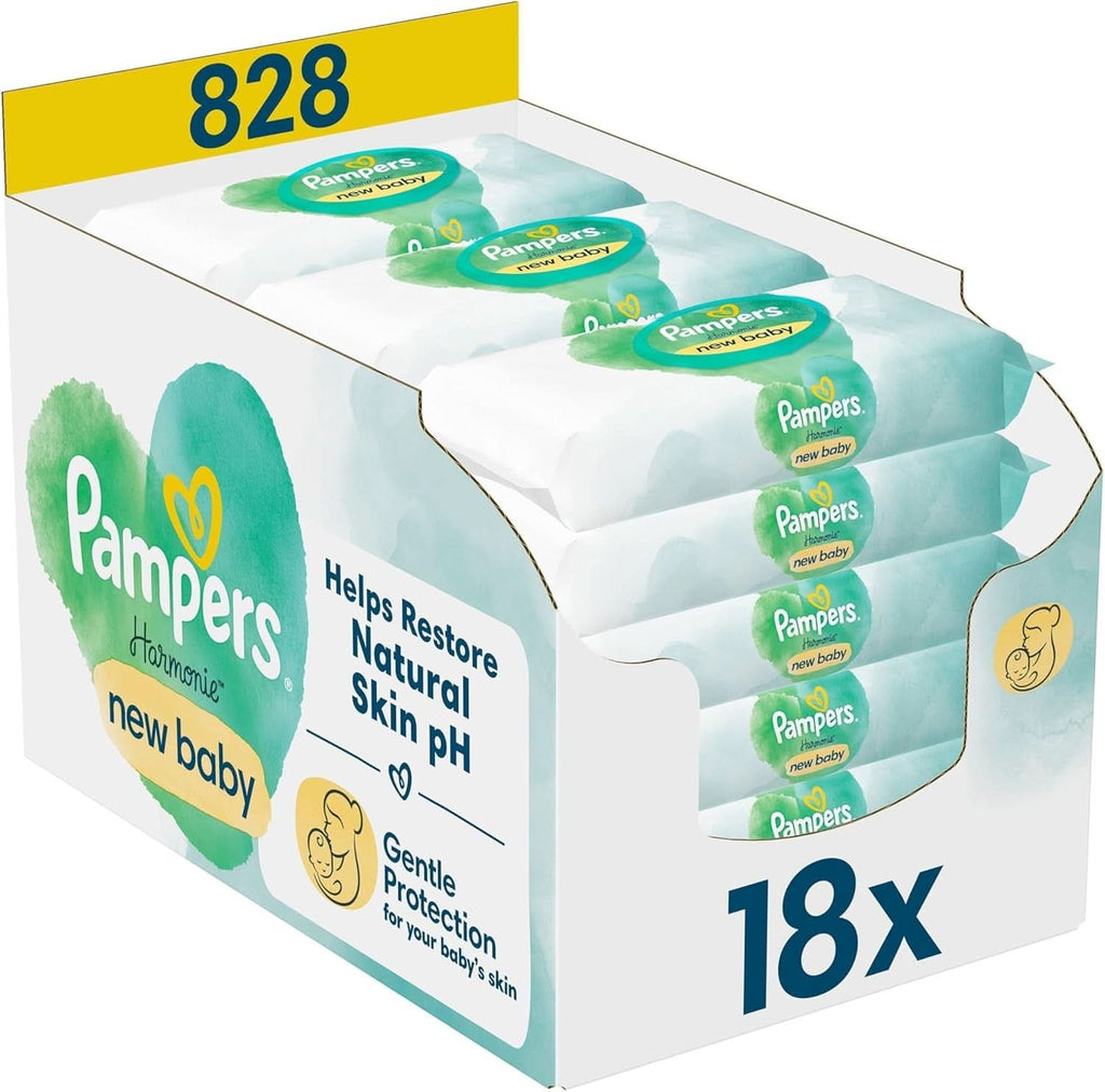 Pampers Harmonie Aqua Feuchttücher 6 Packungen Mit Jeweils 48 Feuchttüchern - 288 Feuchttücher, Die Helfen, Den Natürlichen Ph-Wert Der Haut Wiederherzustellen, Leichte Lotion Mit 99% Wasser Naty Shop New Baby (828 Stück)