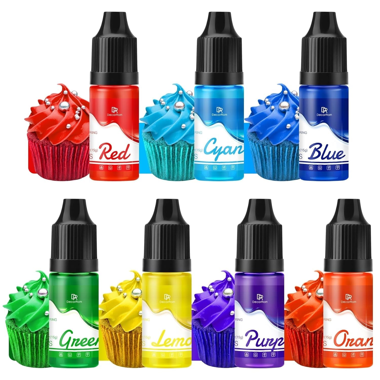 Colorant Alimentaire en Gel - 7 x 15 ml Colorant Alimentaire Concentré Couleur Arc-en-Ciel pour Décoration de Gâteaux, Cuisson, Biscuits, Macarons - Colorant Alimentaire Sans Sucre pour Boissons, Décoration de Gâteaux, Slime DIY