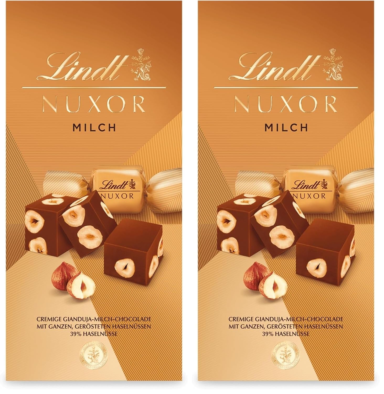 Chocolat Lindt | Sachet de chocolat au lait NUXOR | 103g | Cubes de chocolat au lait crémeux au Gianduja et noisettes grillées | Cadeau chocolat