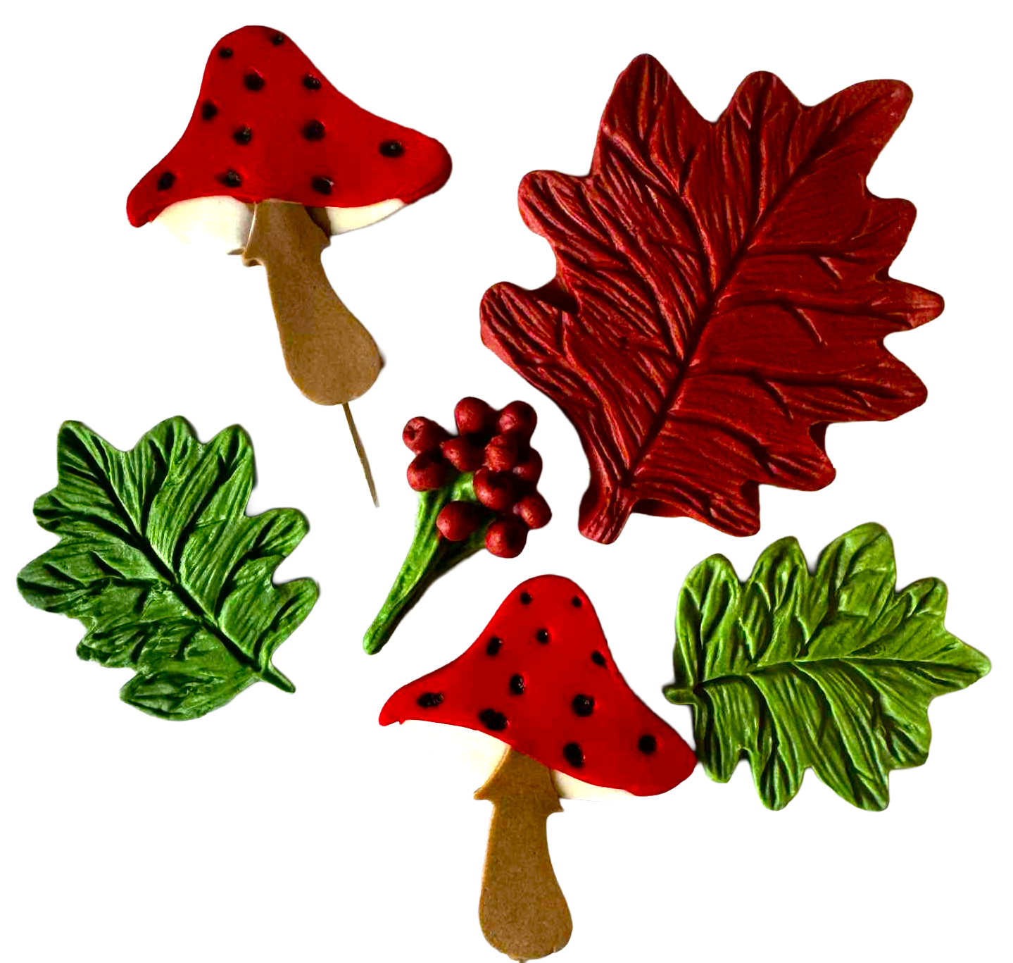 Lot de 6 décorations comestibles d'automne pour gâteaux – Pâte à sucre faite main, 5–9 cm