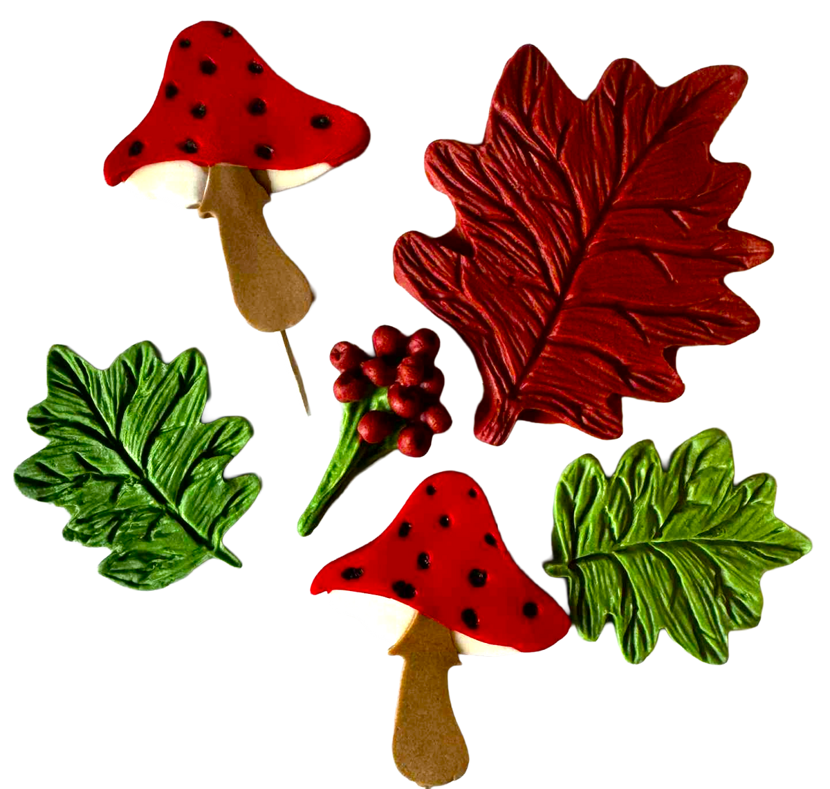 Lot de 6 décorations comestibles d'automne pour gâteaux – Pâte à sucre faite main, 5–9 cm