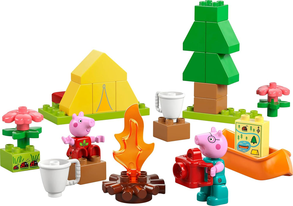 DUPLO Peppa Pig Camping Ausflug mit Papa Wutz – Jeu Montessori pour filles et jeunes à partir de 2 ans – inkl. Tente, canoë, feu de camp et 2 figurines – Fördert Motorik & Farberkennung – Geschenk - 10452