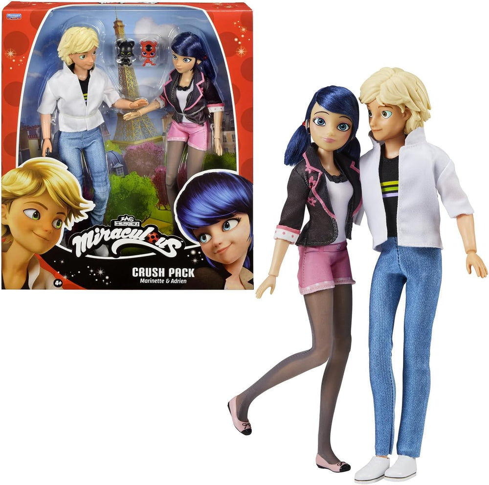 BANDAI - Miraculous Ladybug - Pack mit 2 26 cm Gelenkpuppen - Schatulle Ladybug und Cat Noir - Miraculous Spielzeug Puppe - Kinderspielzeug ab 4 Jahren - P50365