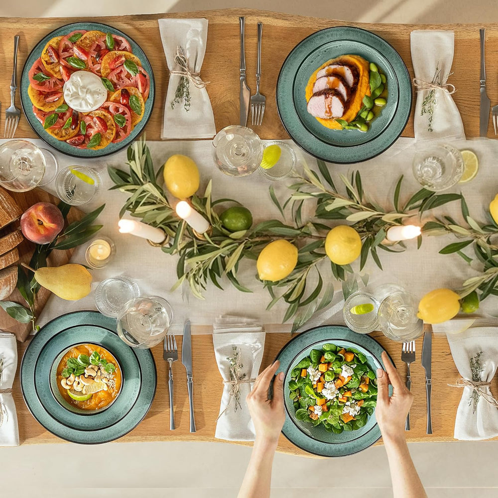 Twinzee Service de table en grès 24 pièces pour 6 personnes – Ensemble bol et assiette – Grès allant au micro-ondes – Collection Riviera